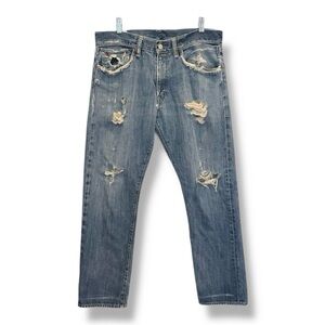 Vintage Polo Ralph Lauren Ripped Distressed Straight Leg Jeans 32x32 Blue Denim